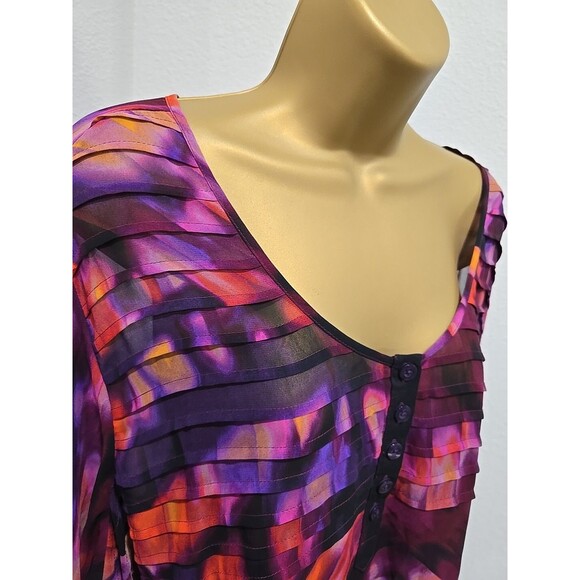 Boho Fairy Artsy Flowy Sheer Colorful Roomy Purple Pink Popover Blouse Womens 3X - Picture 2 of 8